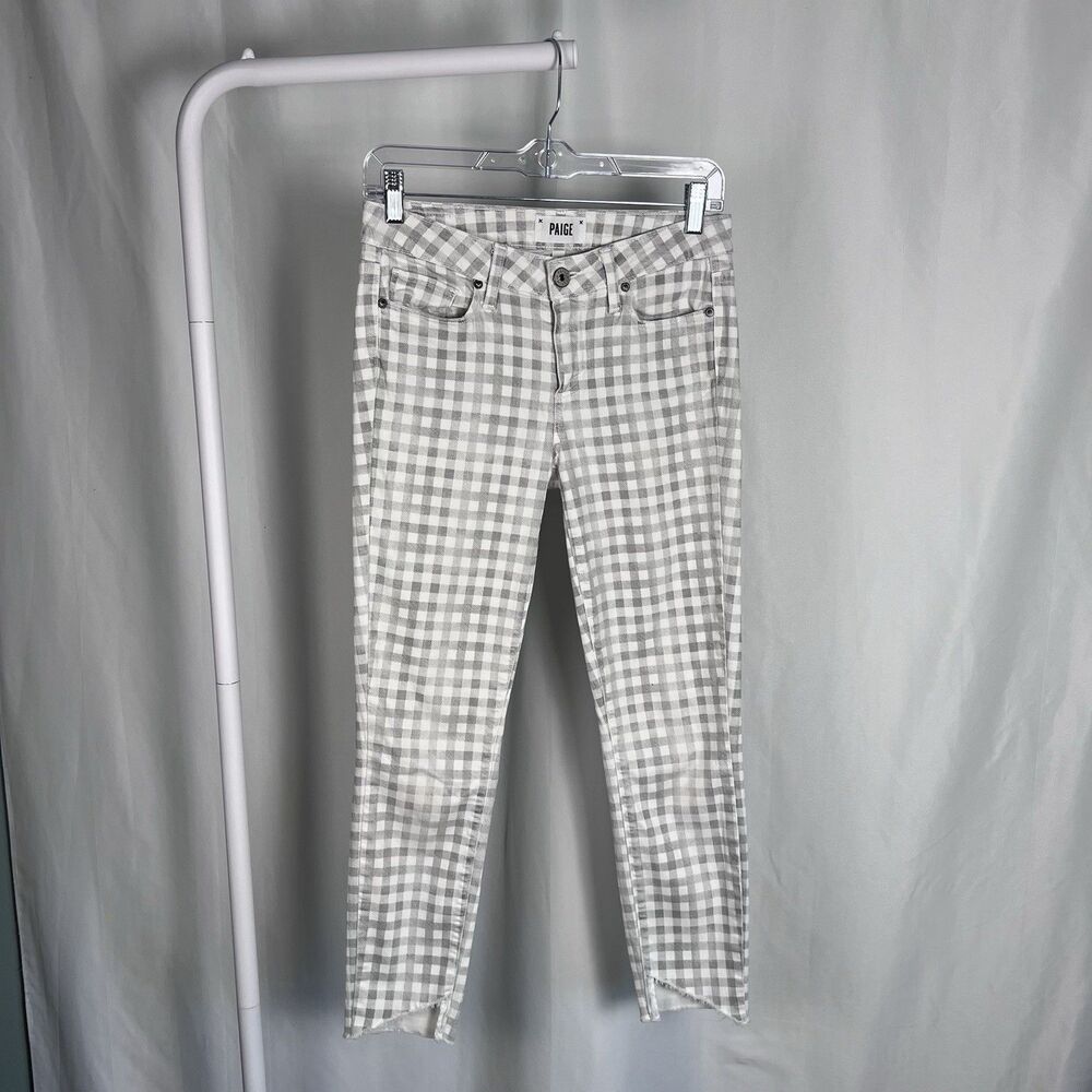 Paige Womens Verdugo Ankle Skinny Leg Slim Jeans Size 28x25 Gray White Plaid